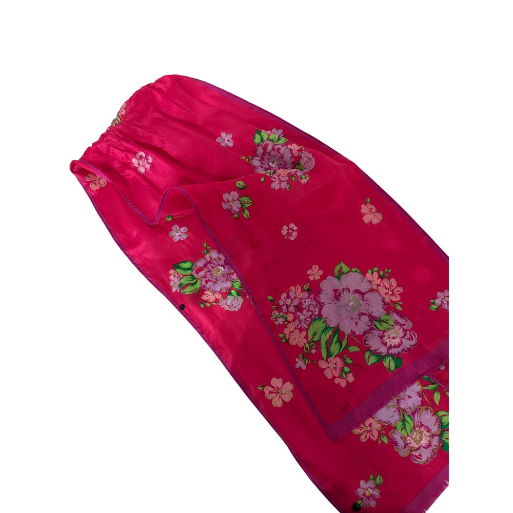 Oscar de la Renta Silk Scarf Fuchsia Floral Print Designer Square